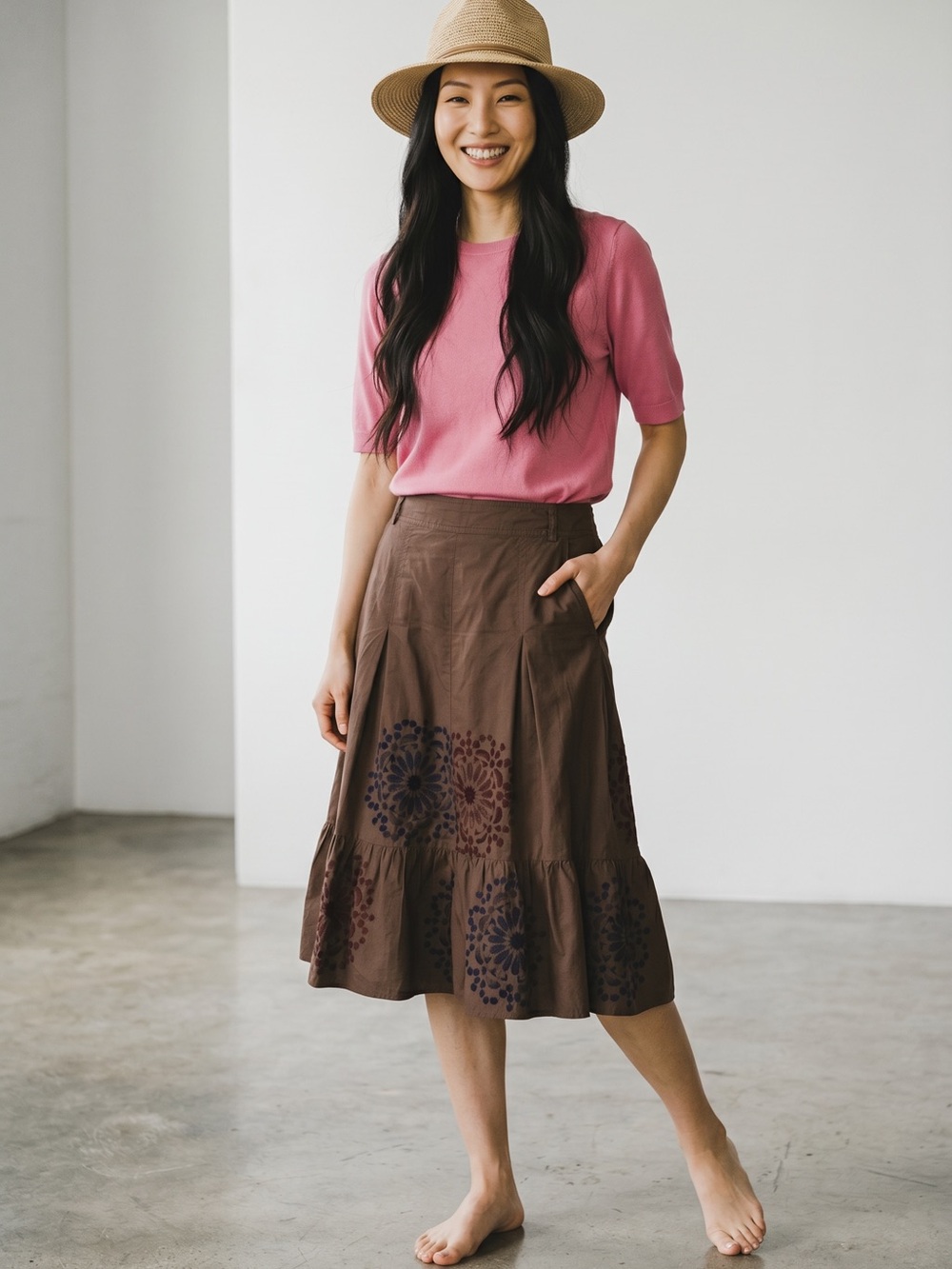 DKNY Chocolate Brown Floral skirt. Size 10 GUC